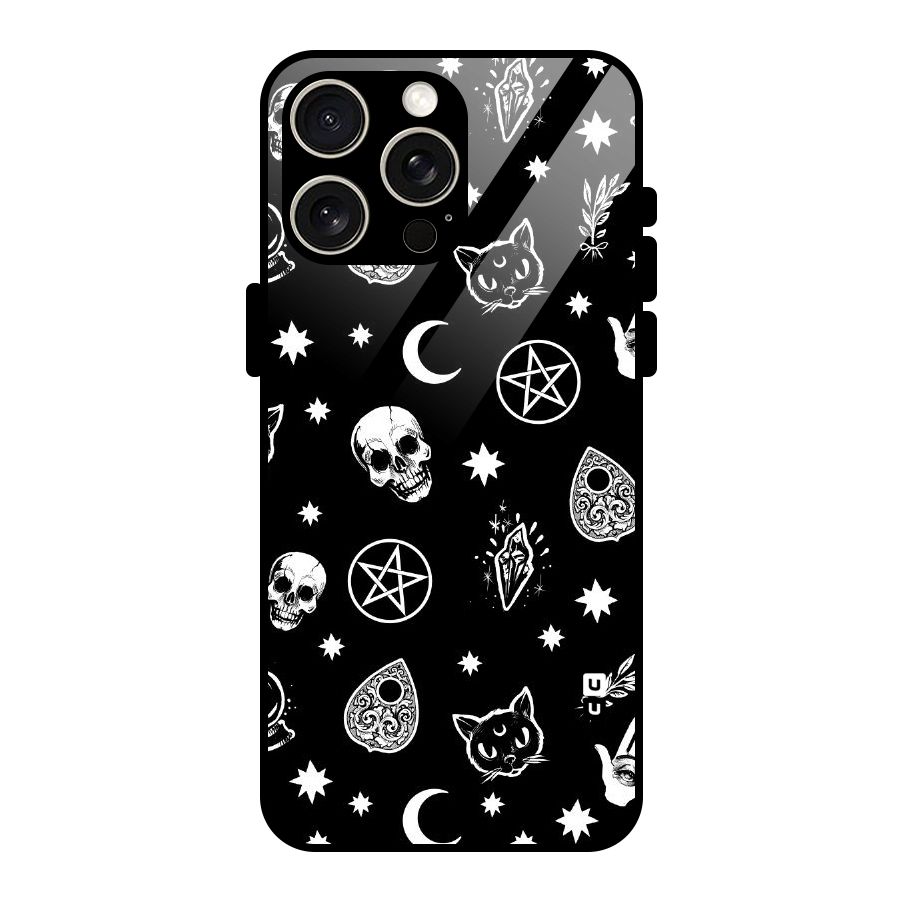 Skull Moon Design Glass Back Case for iPhone 15 Pro Max