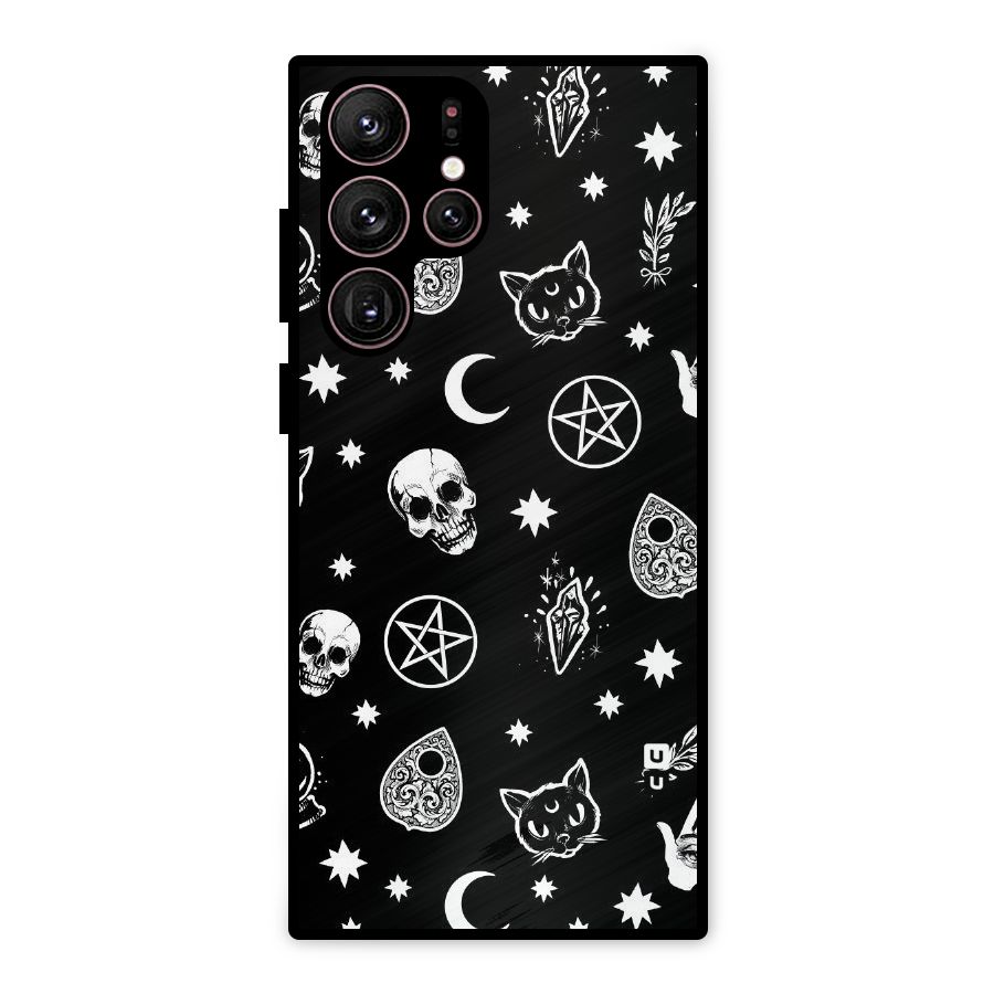 Skull Moon Design Metal Back Case for Galaxy S22 Ultra 5G