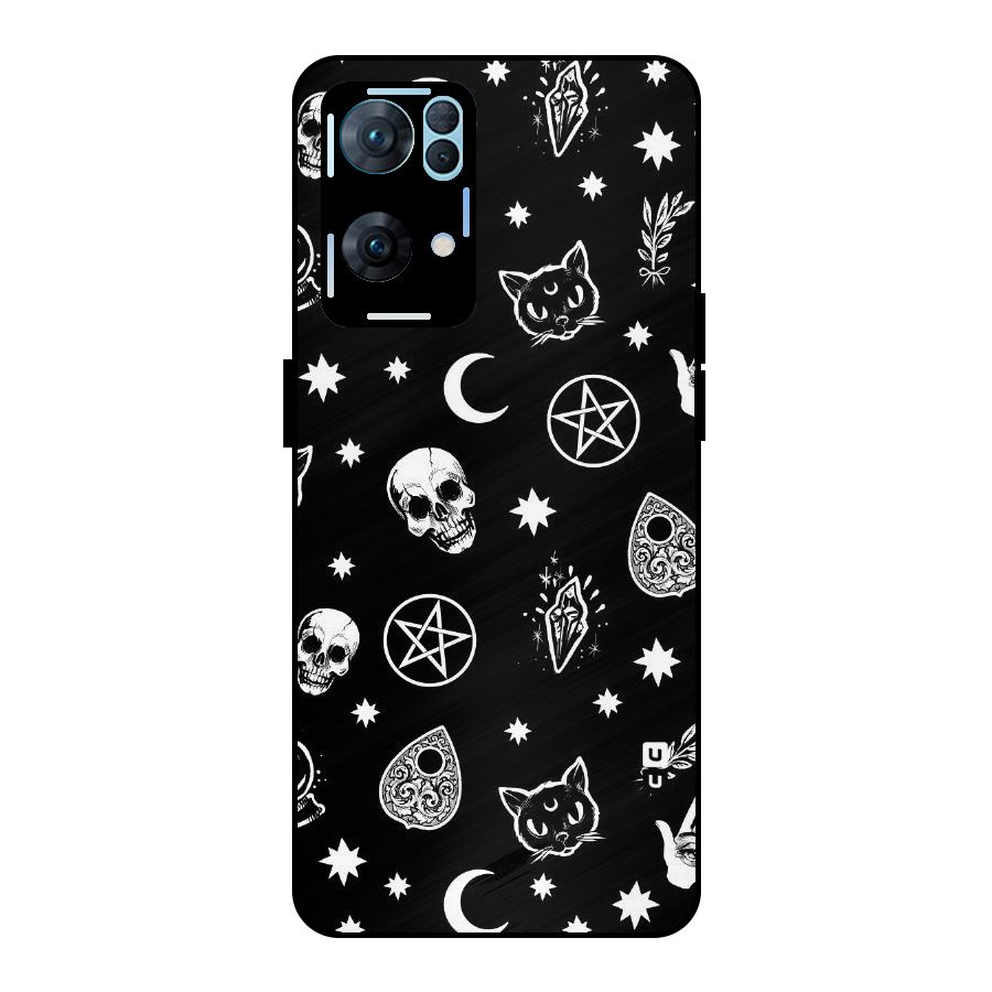 Skull Moon Design Metal Back Case for Oppo Reno7 Pro 5G
