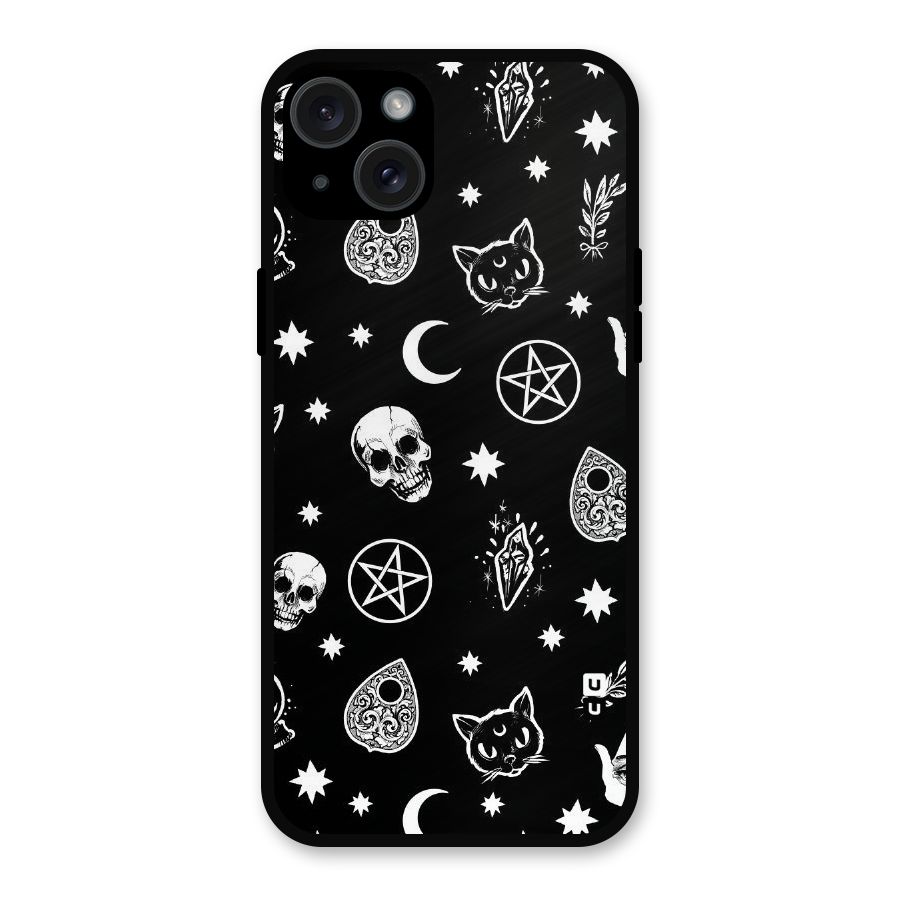 Skull Moon Design Metal Back Case for iPhone 15 Plus