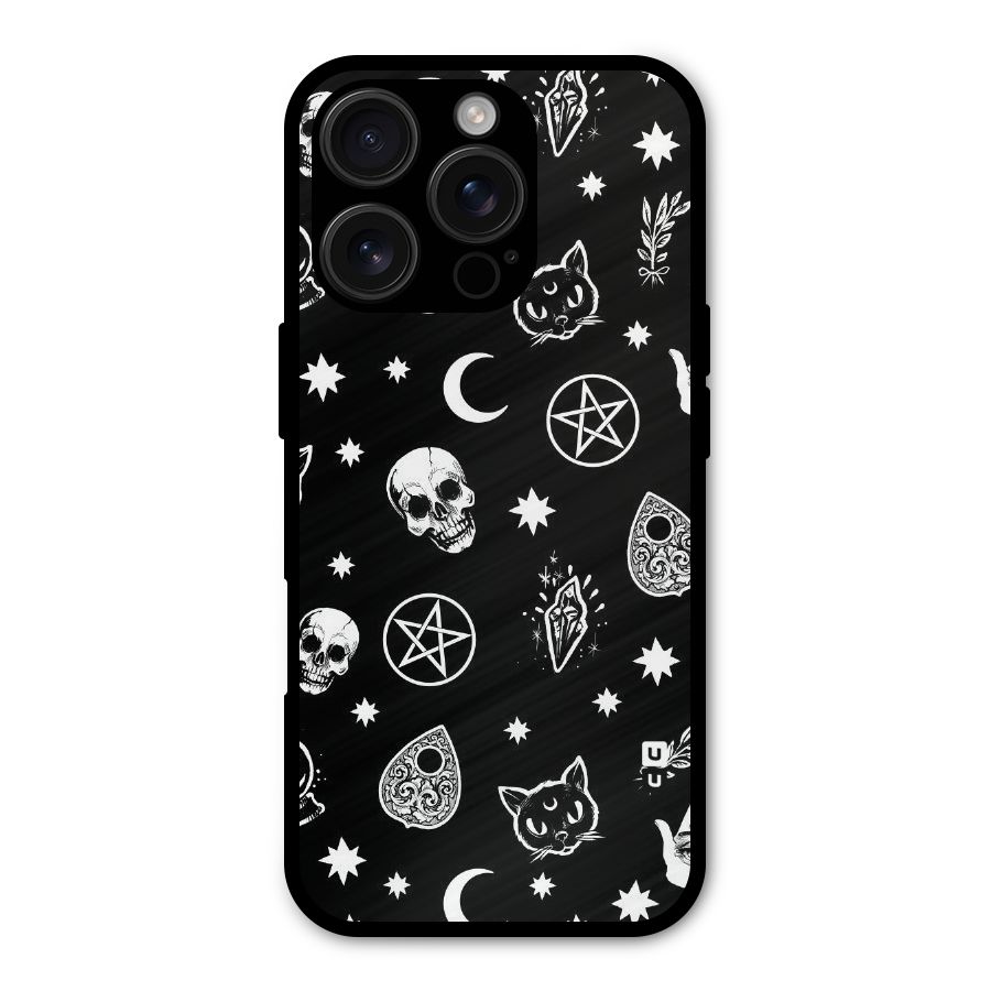 Skull Moon Design Metal Back Case for iPhone 16 Pro