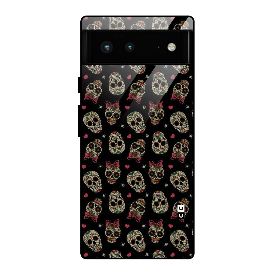 Skull Pattern Glass Back Case for Google Pixel 6