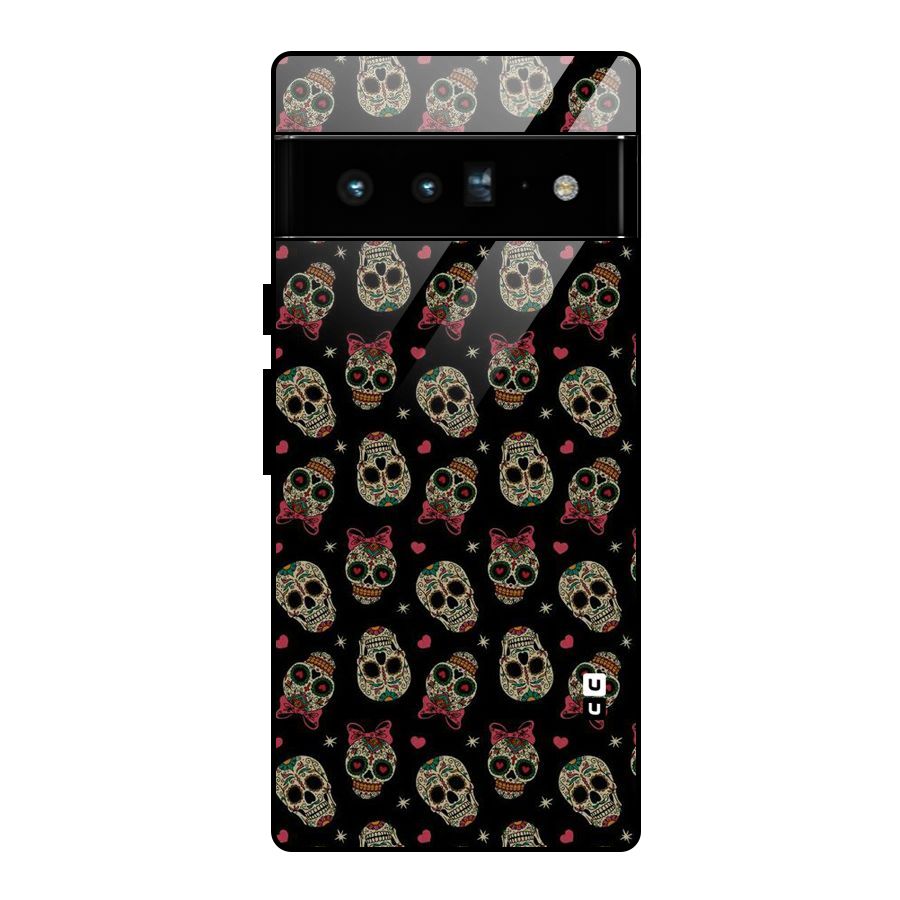 Skull Pattern Glass Back Case for Google Pixel 6 Pro