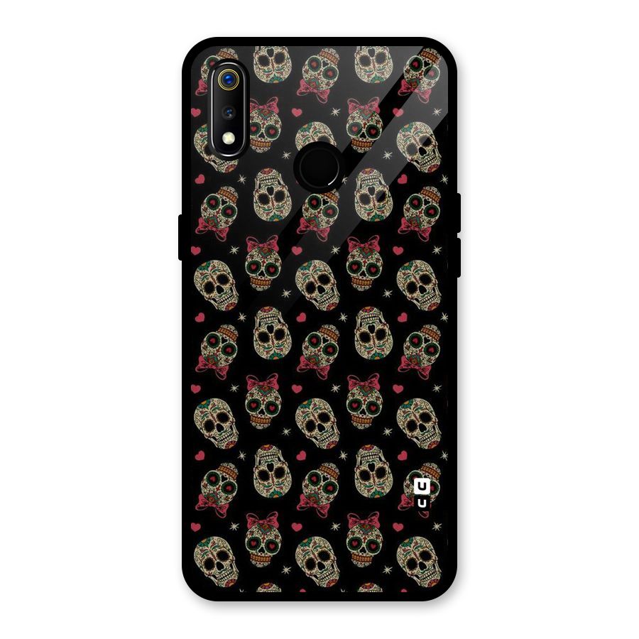 Skull Pattern Glass Back Case for Realme 3i