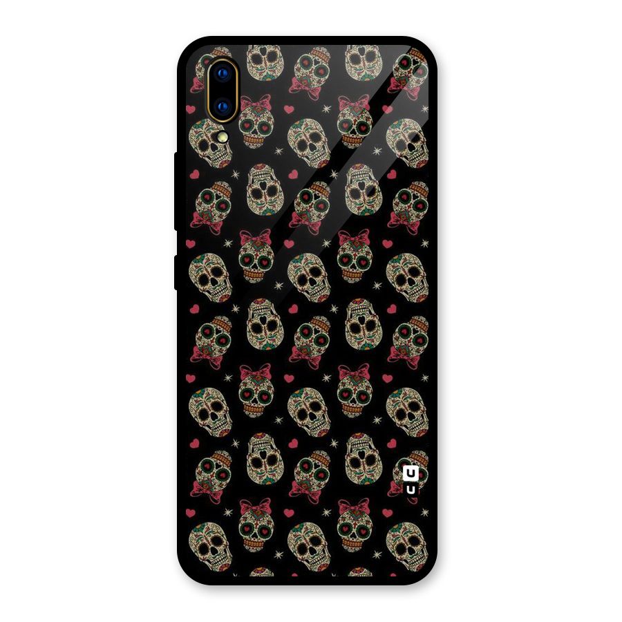 Skull Pattern Glass Back Case for Vivo V11 Pro