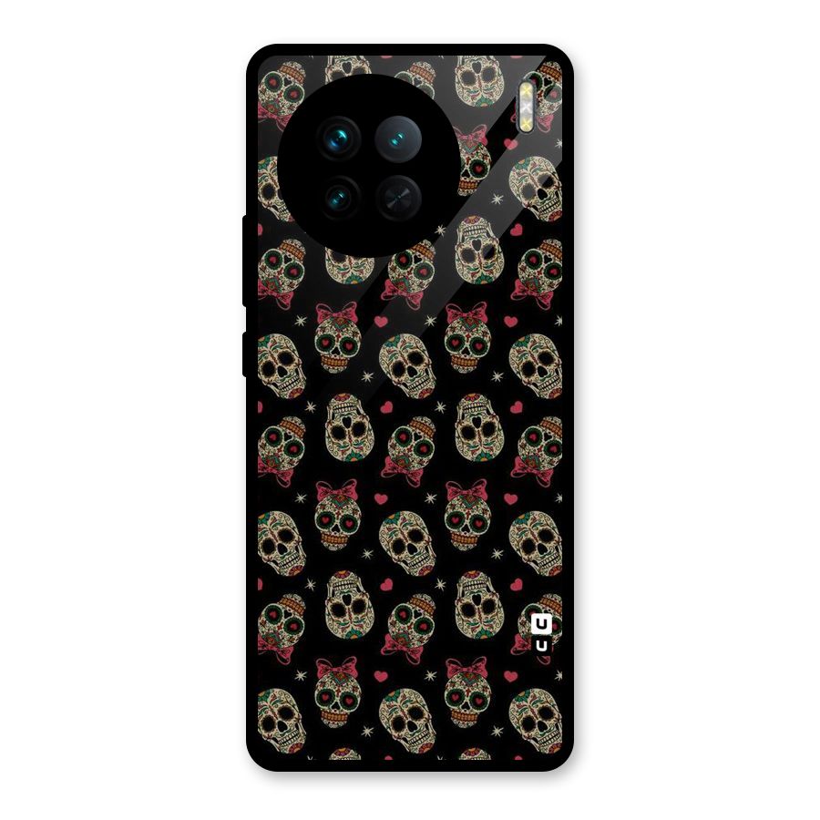 Skull Pattern Glass Back Case for Vivo X90