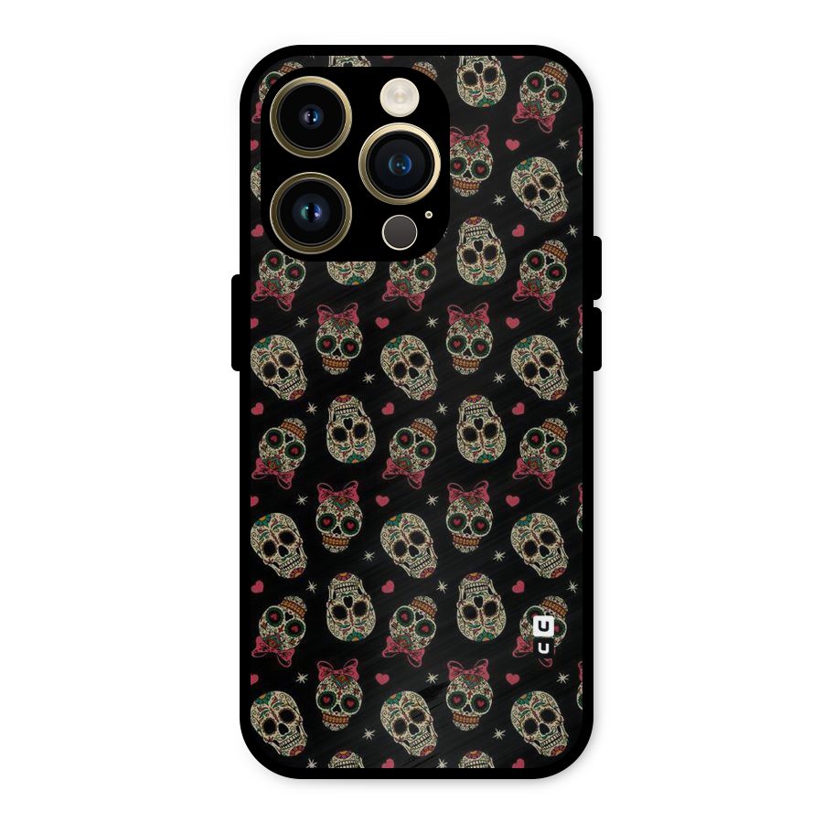 Skull Pattern Metal Back Case for iPhone 14 Pro