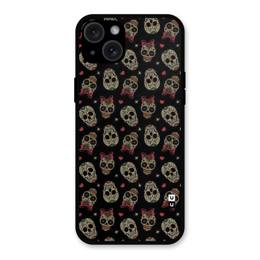 Skull Pattern Metal Back Case for iPhone 15 Plus