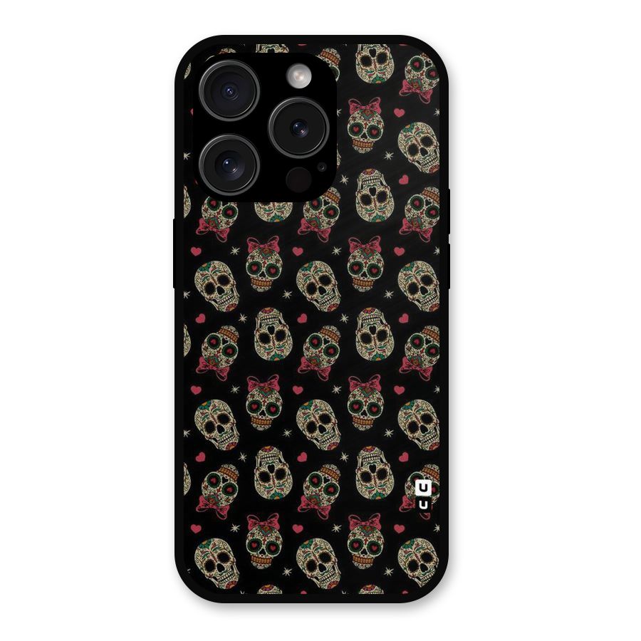 Skull Pattern Metal Back Case for iPhone 15 Pro