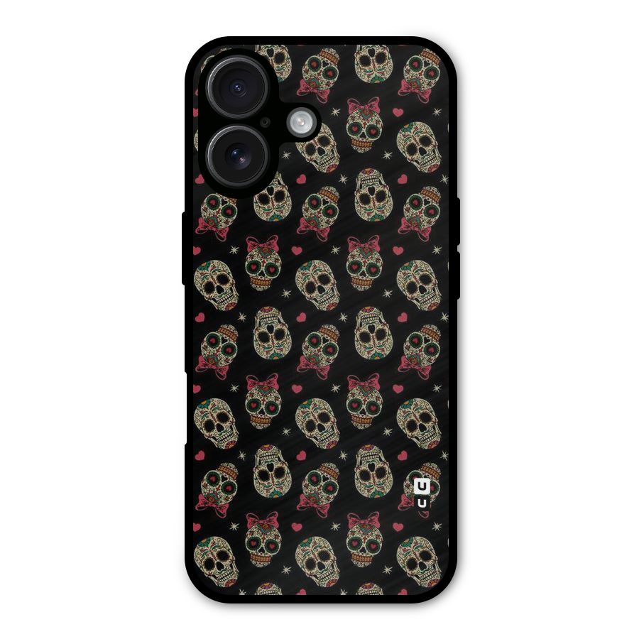 Skull Pattern Metal Back Case for iPhone 16
