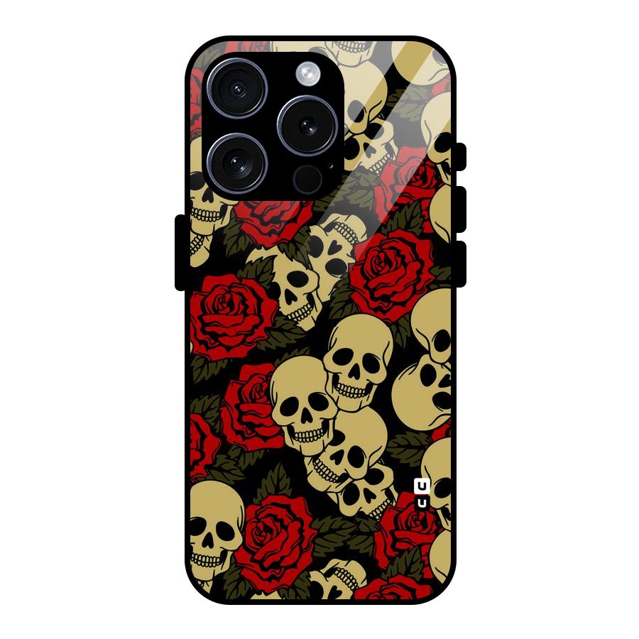 Skulled Roses Glass Back Case for iPhone 15 Pro