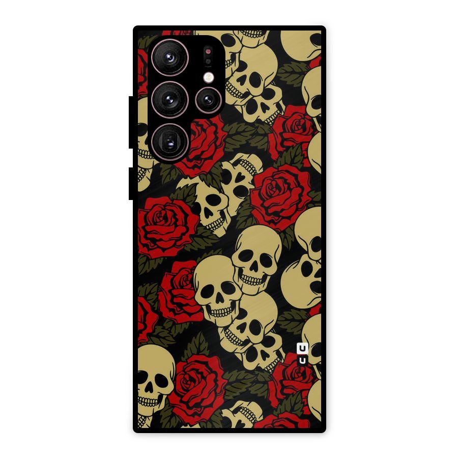 Skulled Roses Metal Back Case for Galaxy S22 Ultra 5G