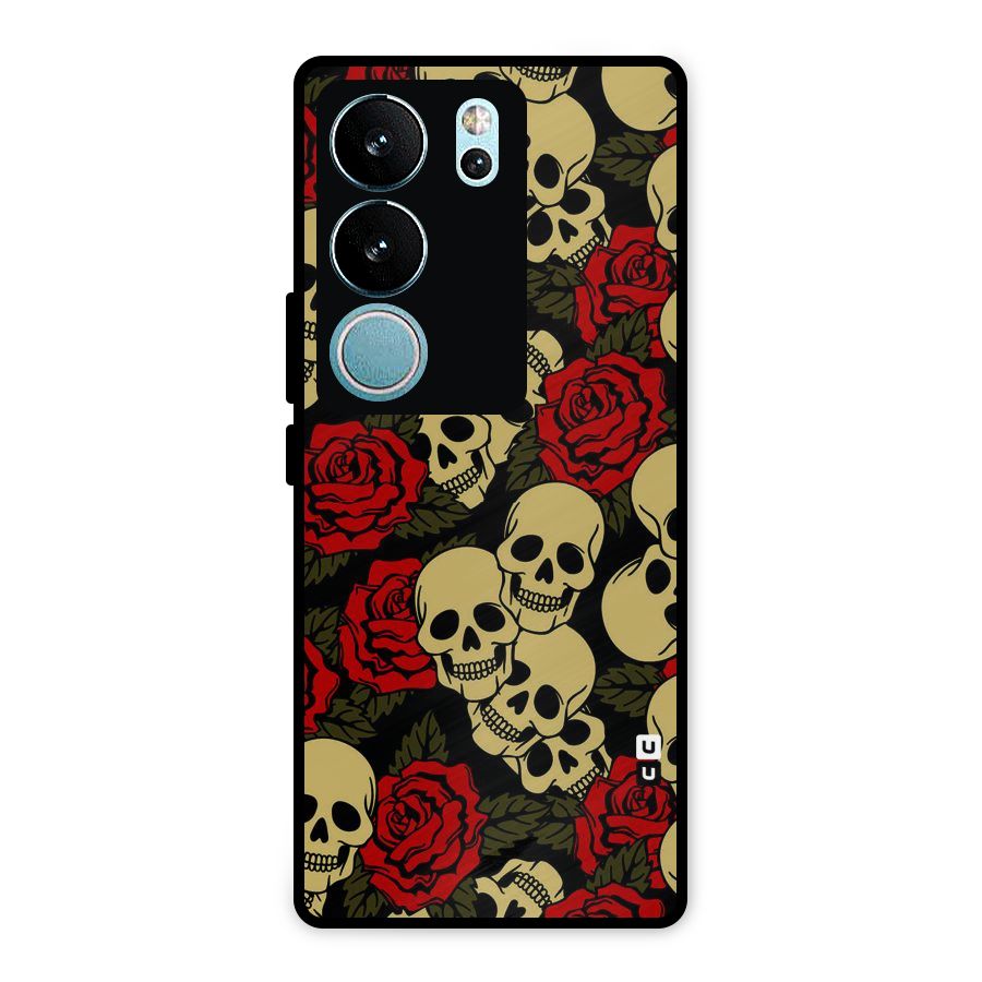 Skulled Roses Metal Back Case for Vivo V29 Pro
