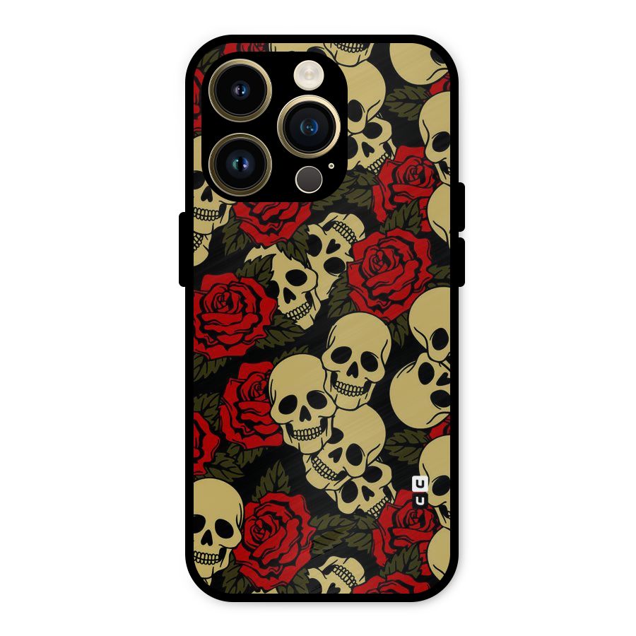 Skulled Roses Metal Back Case for iPhone 14 Pro