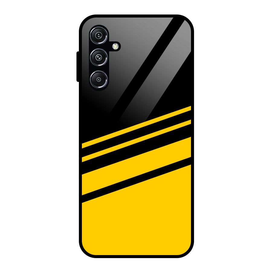 Slant Yellow Stripes Glass Back Case for Galaxy M34 5G