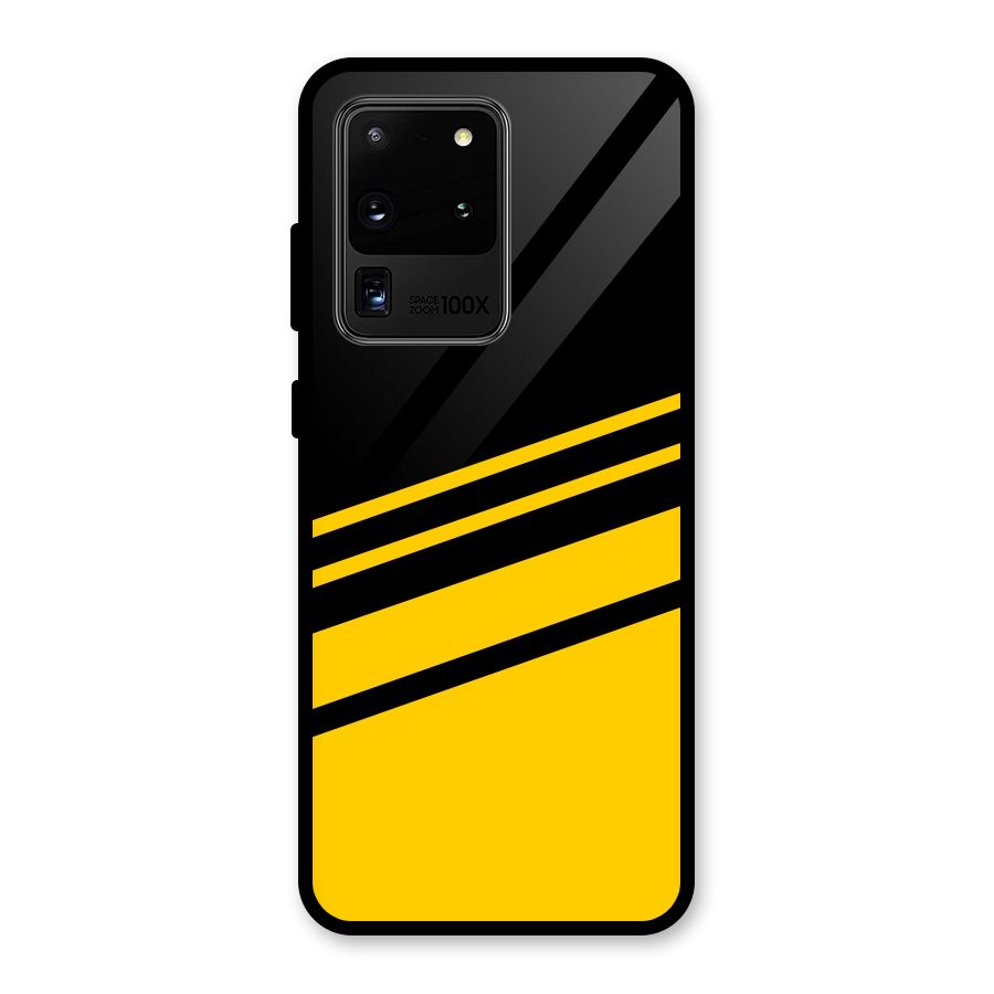Slant Yellow Stripes Glass Back Case for Galaxy S20 Ultra