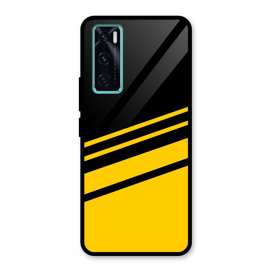 Slant Yellow Stripes Glass Back Case for Vivo V20 SE