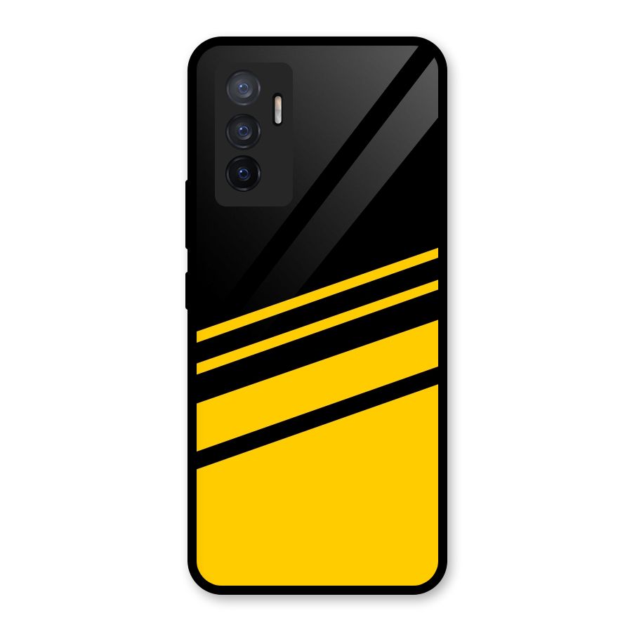 Slant Yellow Stripes Glass Back Case for Vivo V23e