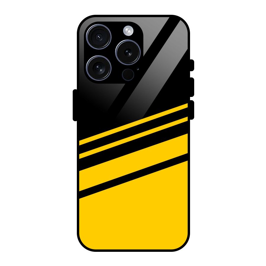 Slant Yellow Stripes Glass Back Case for iPhone 15 Pro