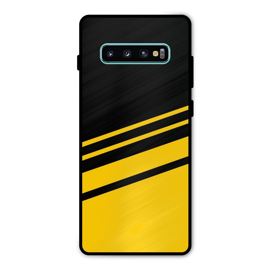 Slant Yellow Stripes Metal Back Case for Galaxy S10 Plus