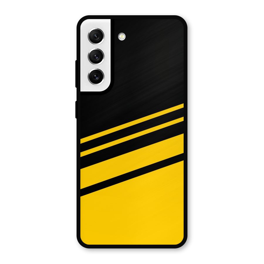 Slant Yellow Stripes Metal Back Case for Galaxy S21 FE 5G