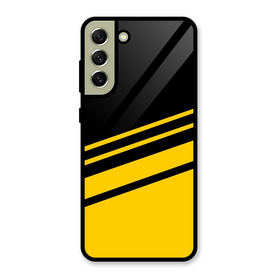 Slant Yellow Stripes Metal Back Case for Galaxy S21 FE 5G (2023)