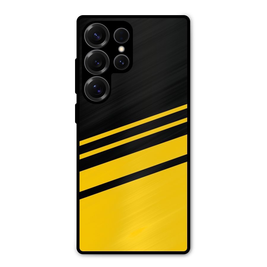Slant Yellow Stripes Metal Back Case for Galaxy S25 Ultra