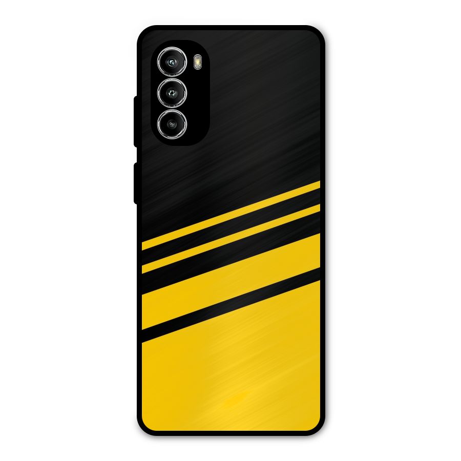 Slant Yellow Stripes Metal Back Case for Moto G52