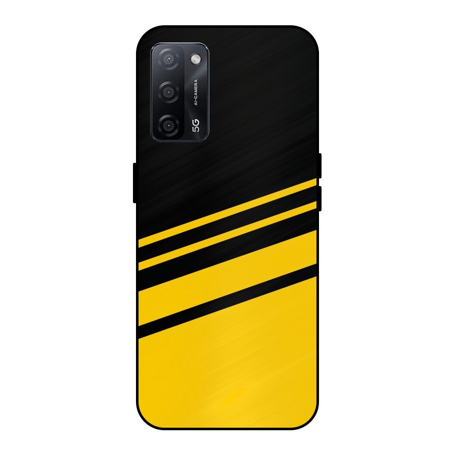 Slant Yellow Stripes Metal Back Case for Oppo A53s 5G