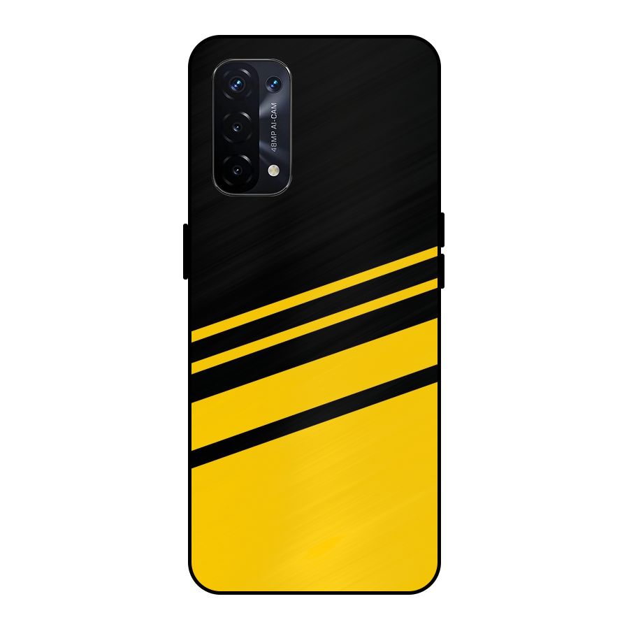 Slant Yellow Stripes Metal Back Case for Oppo A74 5G