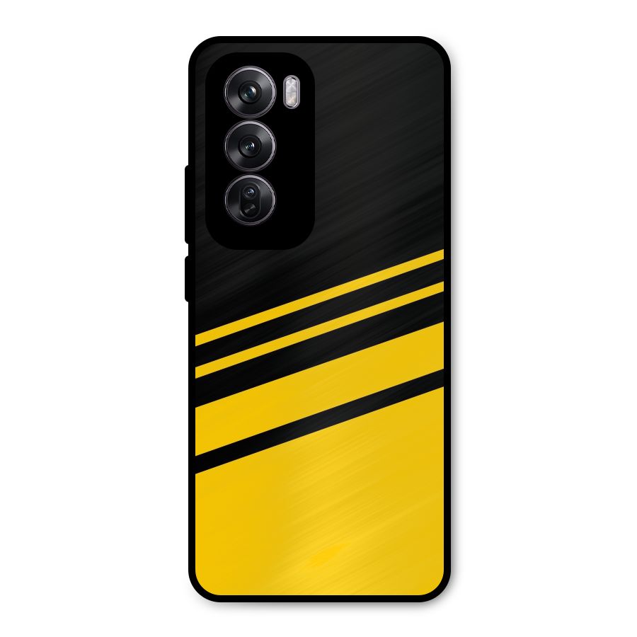 Slant Yellow Stripes Metal Back Case for Oppo Reno12 Pro