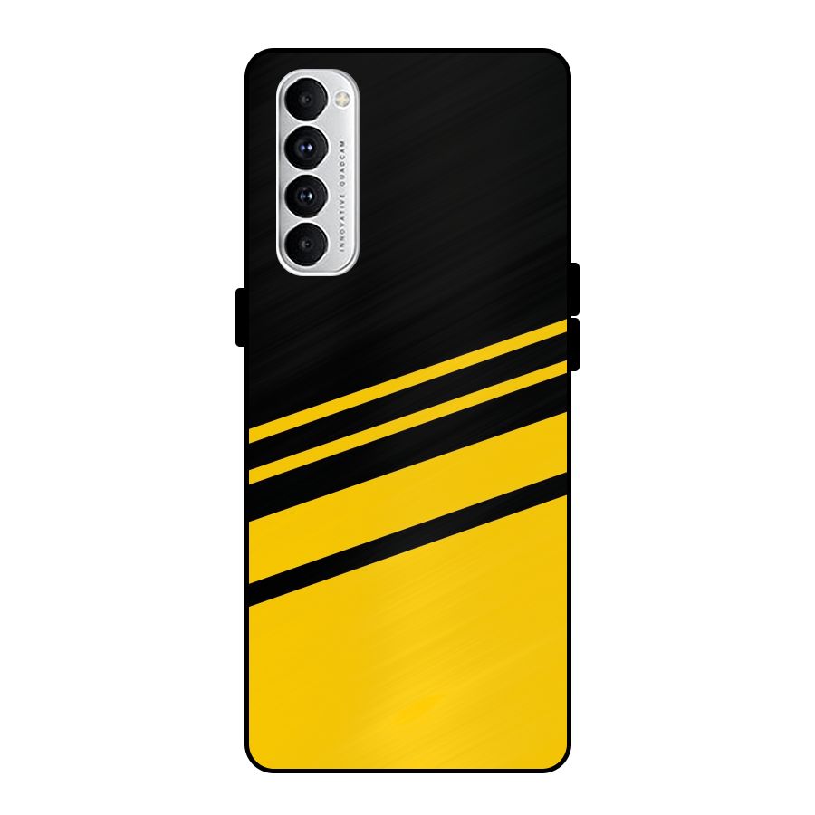 Slant Yellow Stripes Metal Back Case for Oppo Reno4 Pro