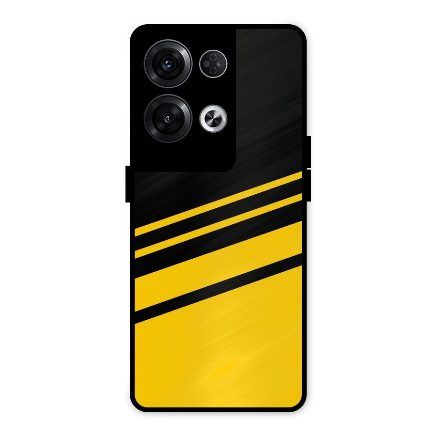 Slant Yellow Stripes Metal Back Case for Oppo Reno8 Pro 5G