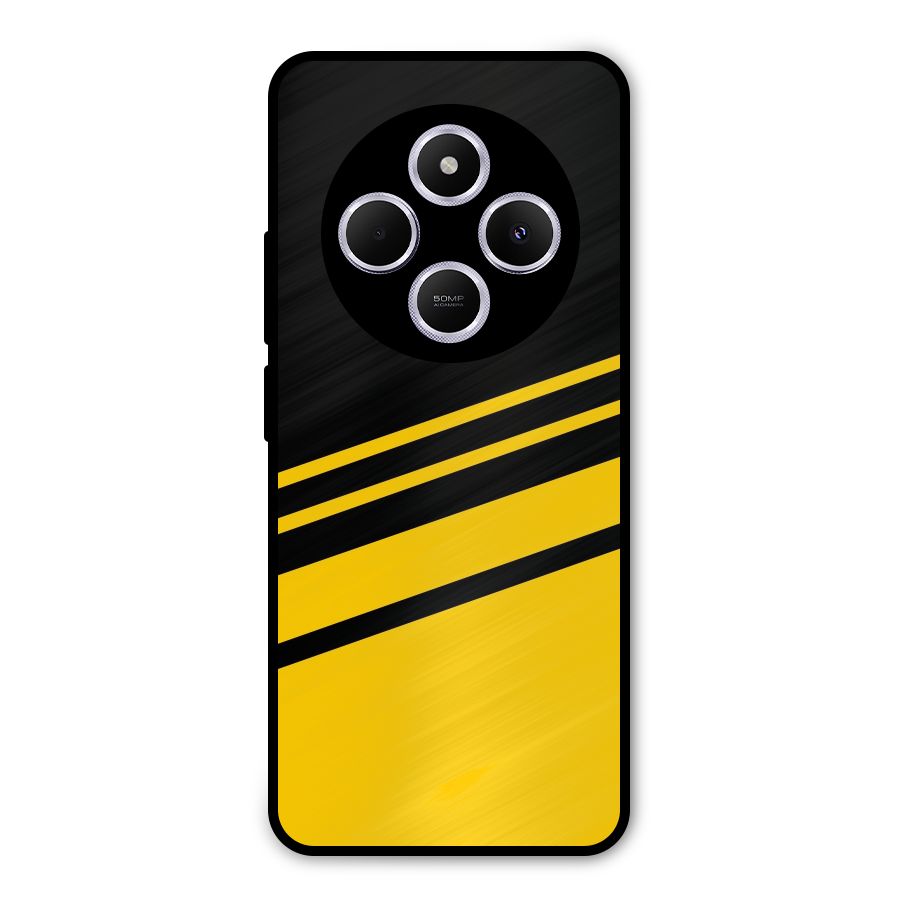 Slant Yellow Stripes Metal Back Case for Poco C75 5G