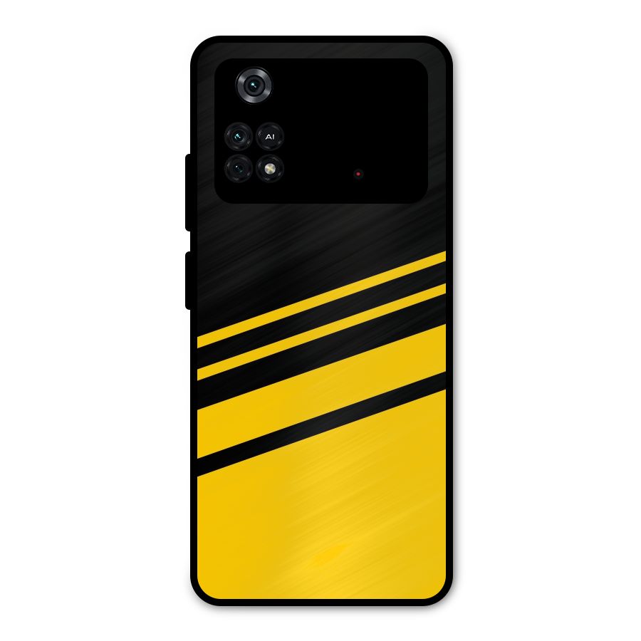 Slant Yellow Stripes Metal Back Case for Poco M4 Pro 4G