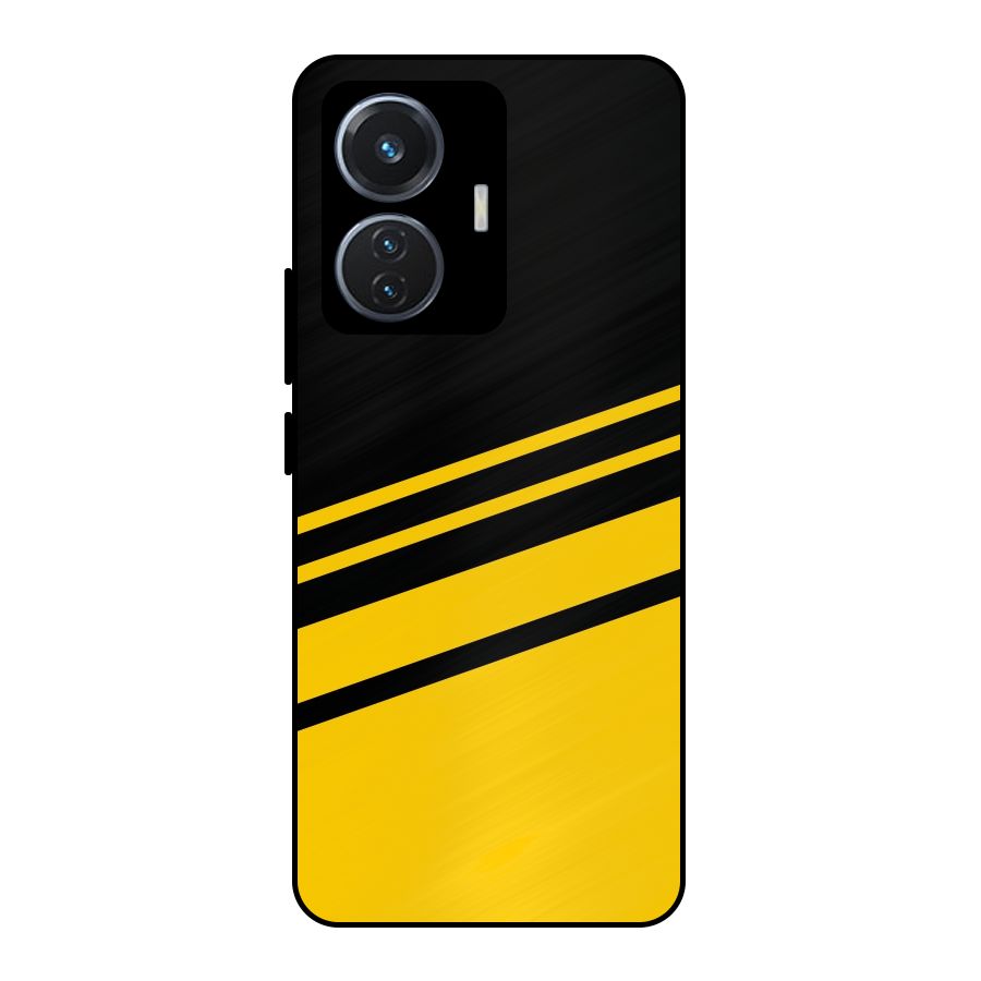 Slant Yellow Stripes Metal Back Case for Vivo T1 44W