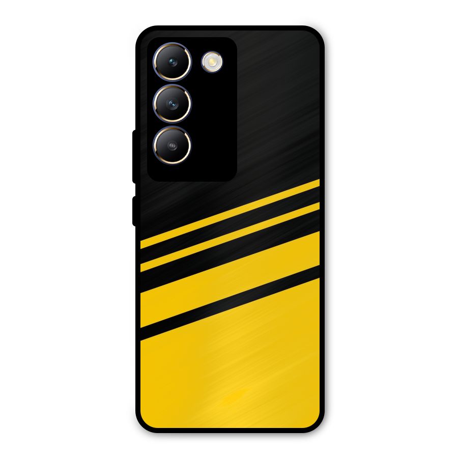 Slant Yellow Stripes Metal Back Case for Vivo T3 5G