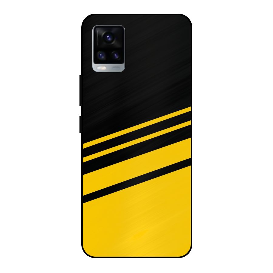 Slant Yellow Stripes Metal Back Case for Vivo V20 2021