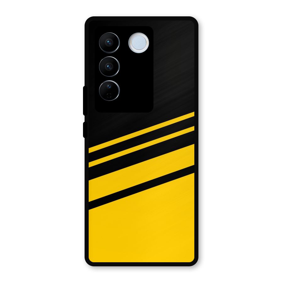 Slant Yellow Stripes Metal Back Case for Vivo V27 Pro