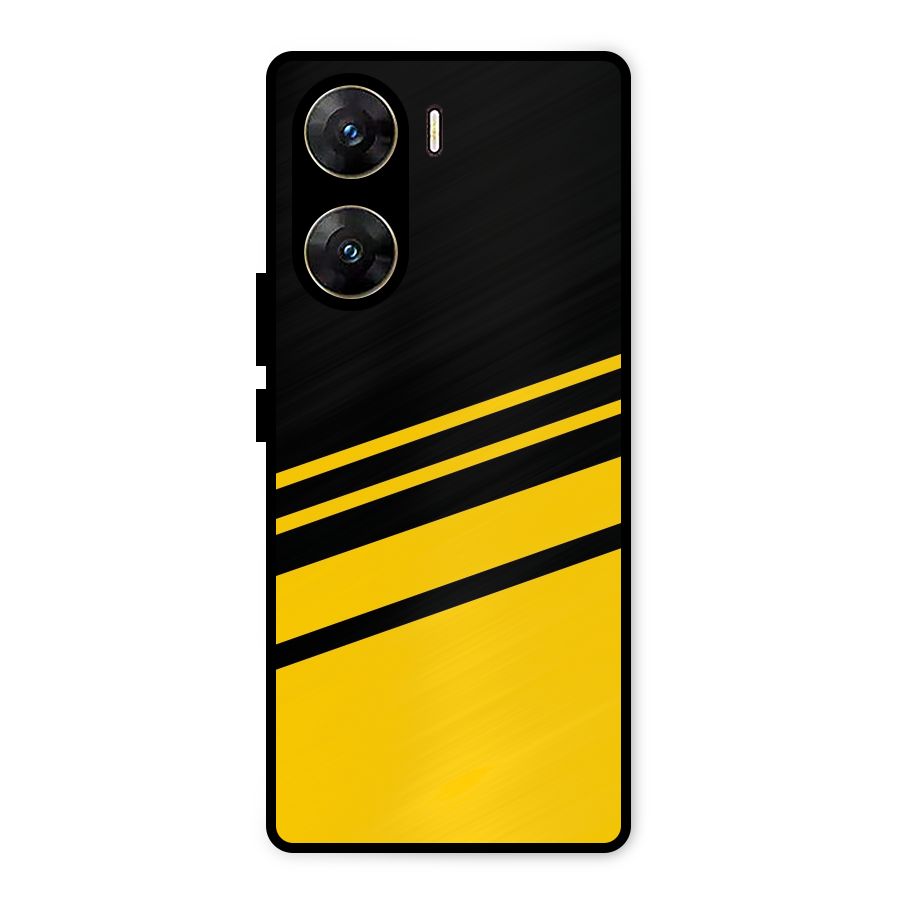 Slant Yellow Stripes Metal Back Case for Vivo V29e