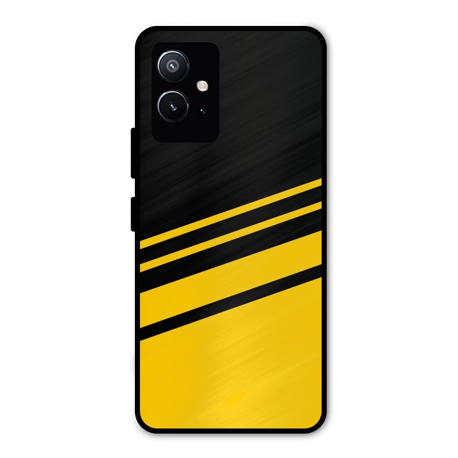 Slant Yellow Stripes Metal Back Case for Vivo Y75 5G