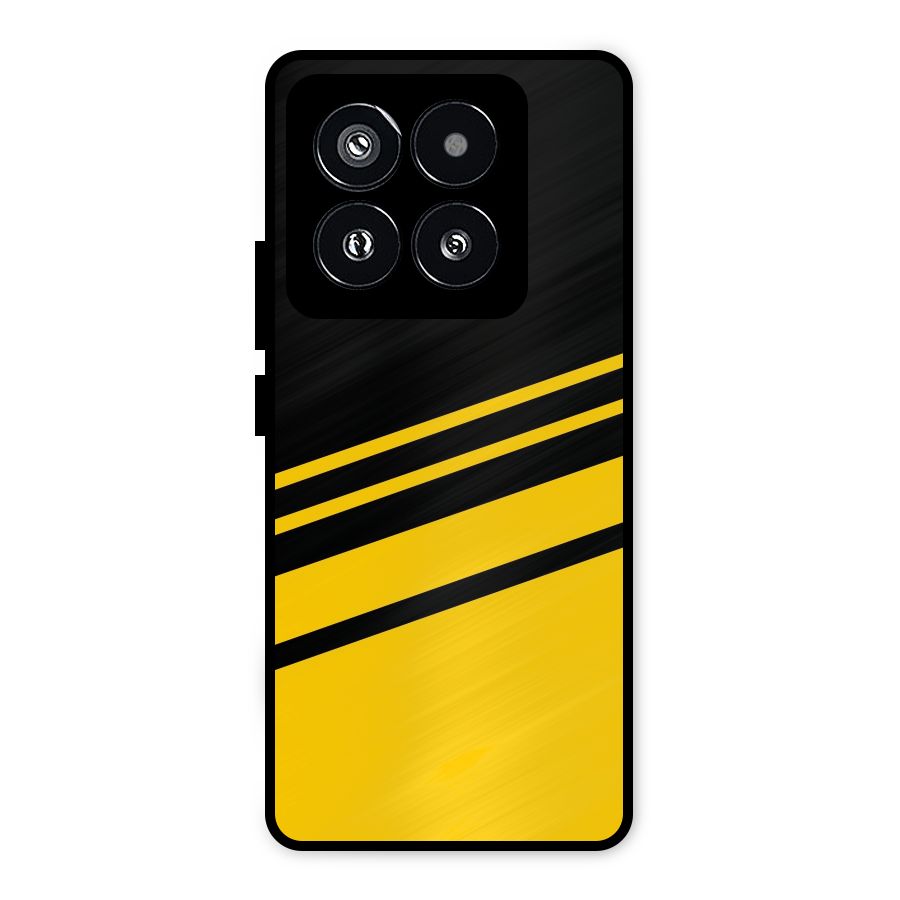 Slant Yellow Stripes Metal Back Case for Xiaomi 14 Pro
