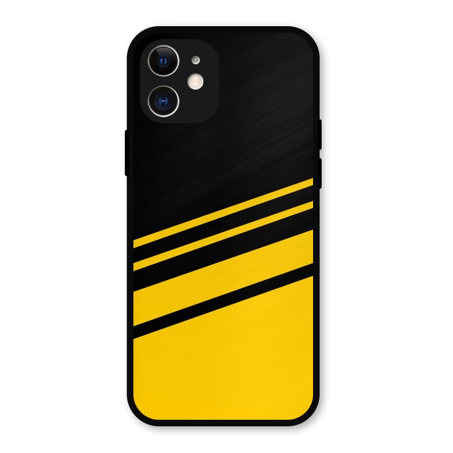 Slant Yellow Stripes Metal Back Case for iPhone 12