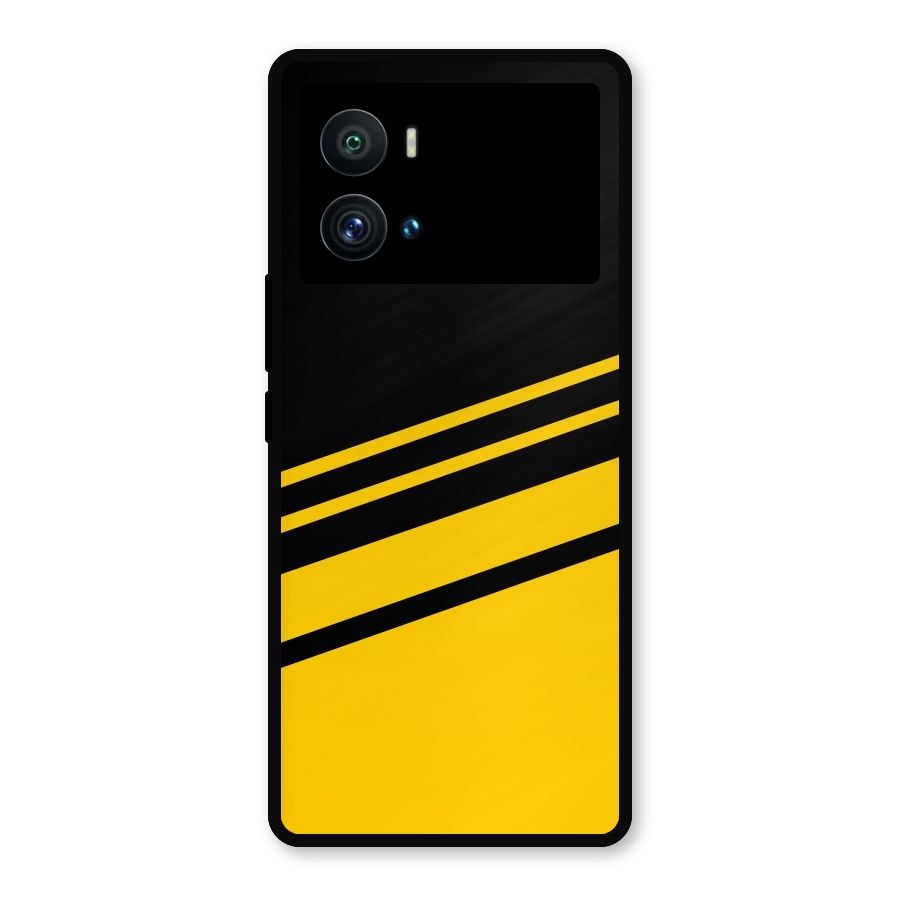 Slant Yellow Stripes Metal Back Case for iQOO 9 Pro