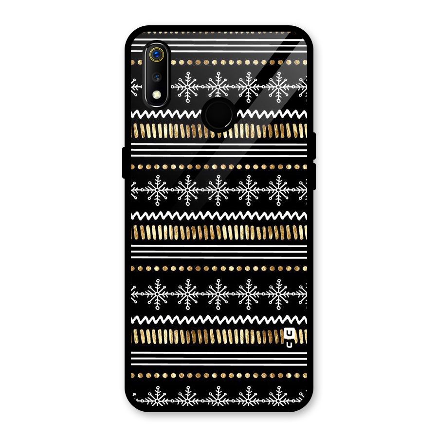 Snowflakes Gold Glass Back Case for Realme 3i