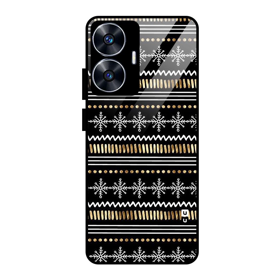 Snowflakes Gold Glass Back Case for Realme Narzo N55