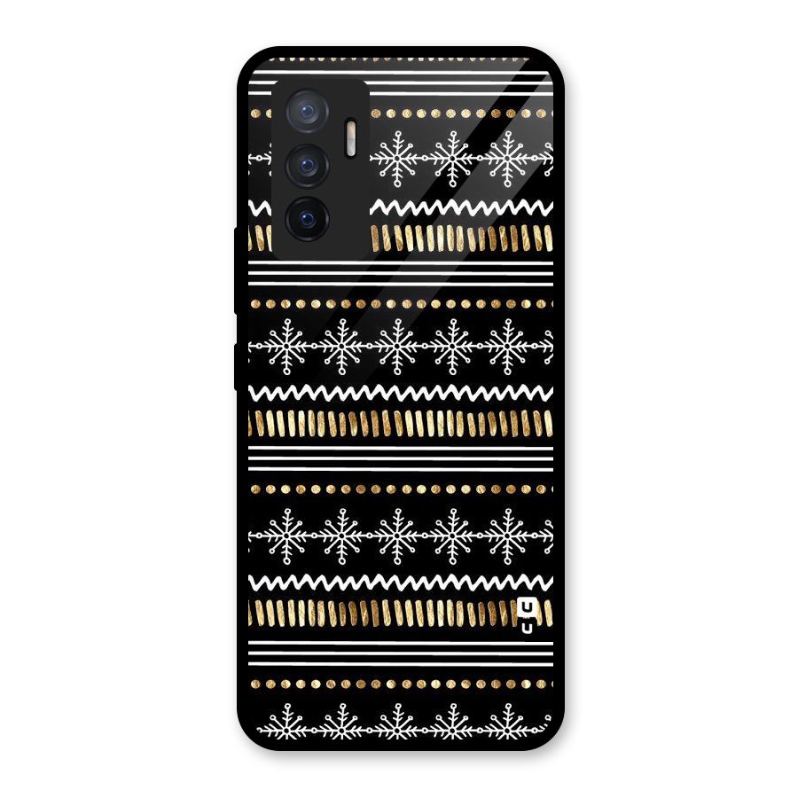 Snowflakes Gold Glass Back Case for Vivo V23e