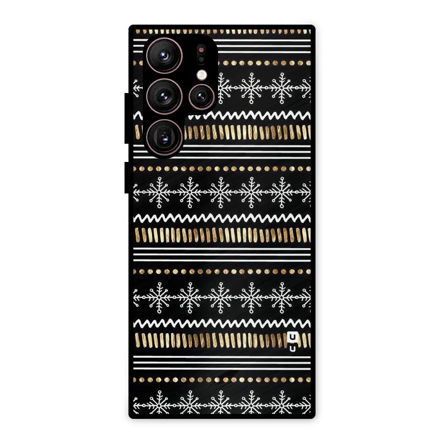 Snowflakes Gold Metal Back Case for Galaxy S22 Ultra 5G