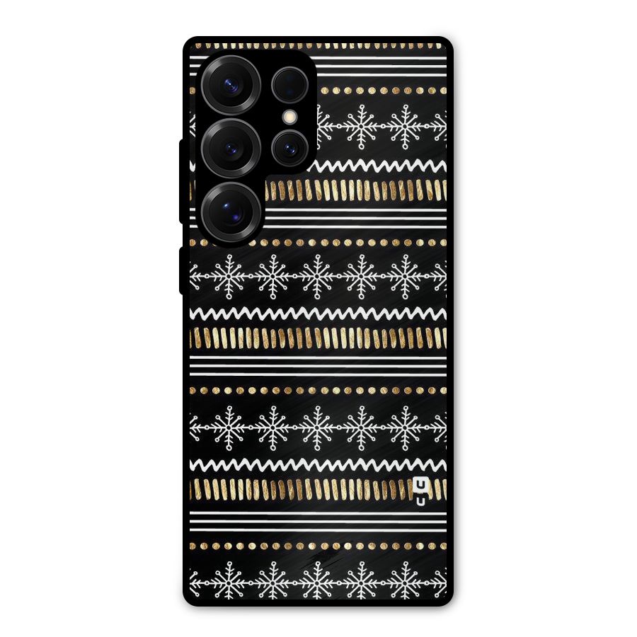 Snowflakes Gold Metal Back Case for Galaxy S25 Ultra