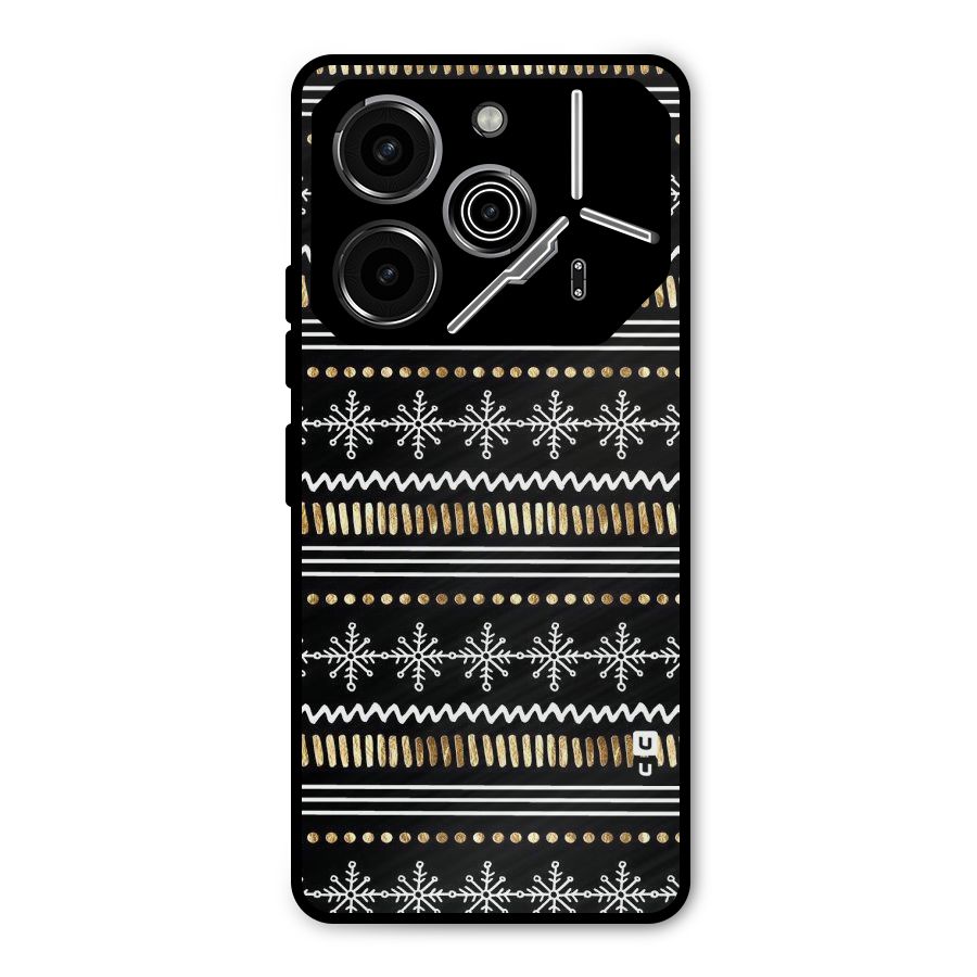 Snowflakes Gold Metal Back Case for Tecno Pova 6 Pro